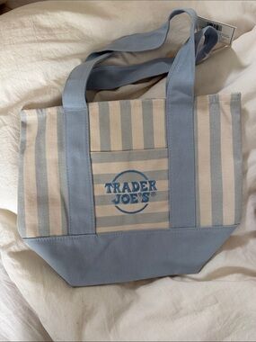Trader Joe's Blue & Cream Striped Canvas Tote